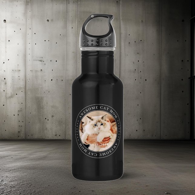 Awesome Cat Mom Since 20XX Classic Simple Photo Stainless Steel Water Bottle (Creator Uploaded)