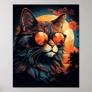 Awesome Cat Wearing Sunglasses Funny Cat Poster