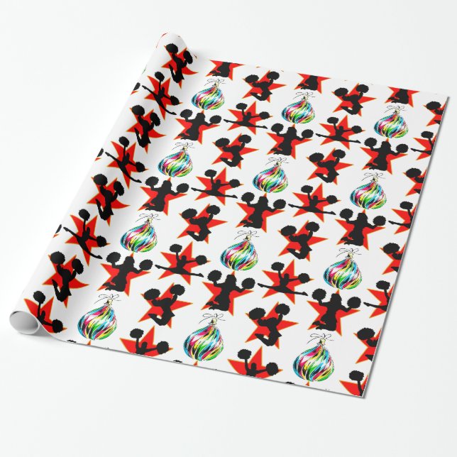 AWESOME CHEERLEADING CHRISTMAS DESIGN WRAPPING PAPER (Unrolled)