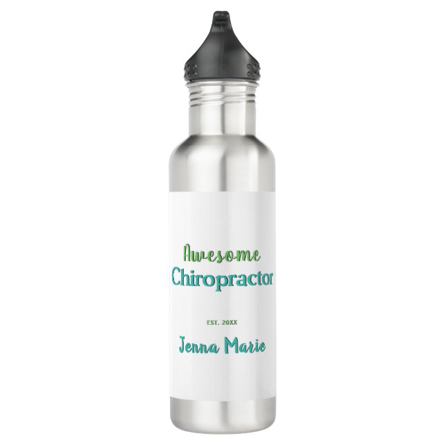 Awesome Chiropractor Green Teal Text Stainless Steel Water Bottle (Right)