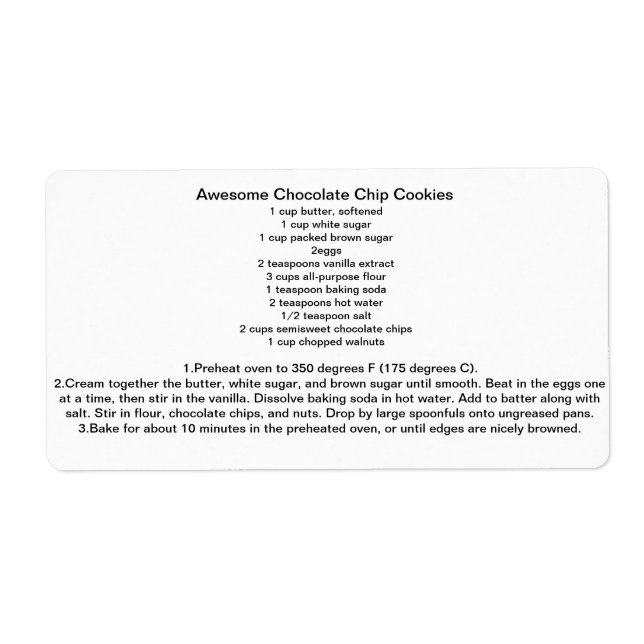 Awesome Chocolate Chip Cookie REcipe Label (Front)