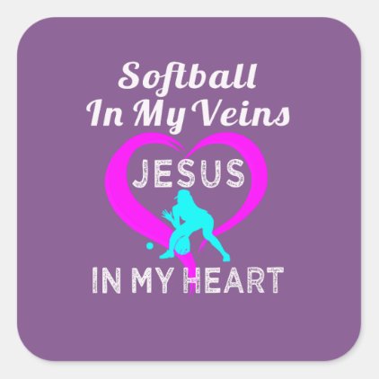 Awesome Christian Softball Design I Have Jesus in Square Sticker