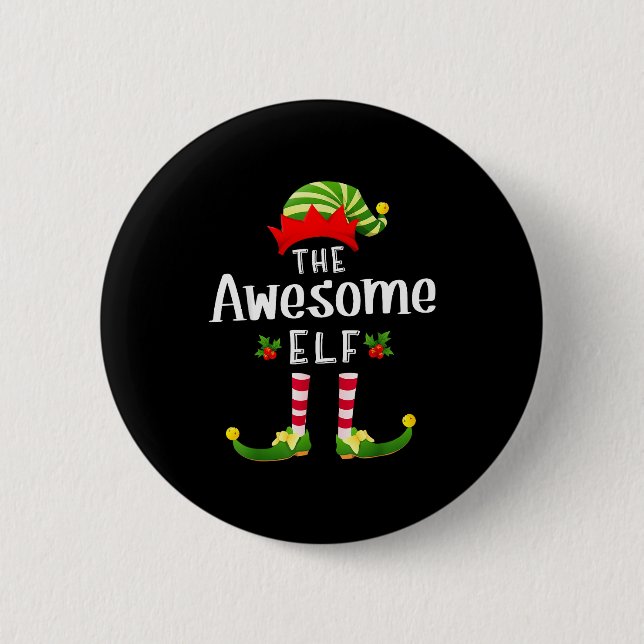 Awesome Christmas Elf Matching Pajama X-mas Party  Button (Front)