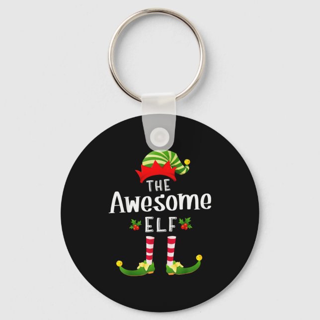 Awesome Christmas Elf Matching Pajama X-mas Party  Keychain (Front)