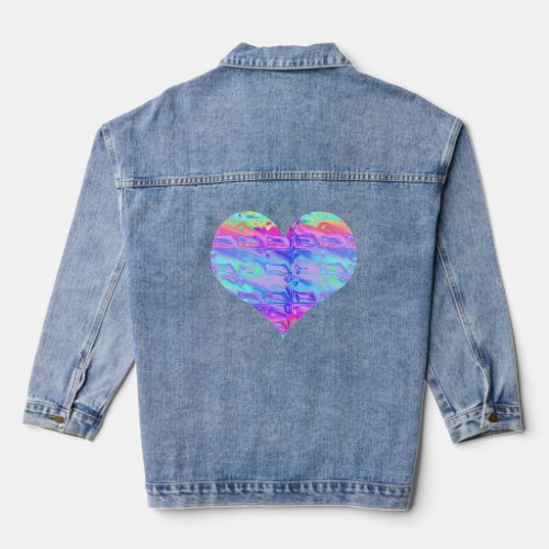 Awesome Chrome Metallic Neon Rainbow Heart Denim Jacket