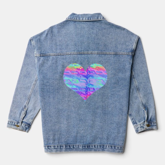 Awesome Chrome Metallic Neon Rainbow Heart Denim Jacket (Back)