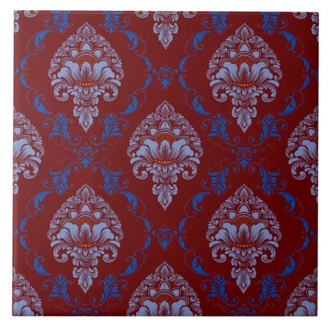 Awesome classic pattern Victorian red blue white Ceramic Tile (Front)