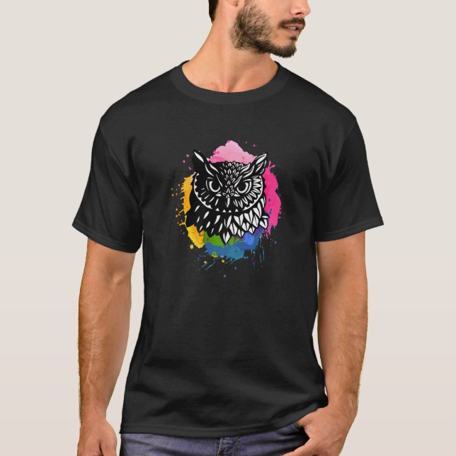 Awesome Colorful Owl Head T-Shirt (Front)