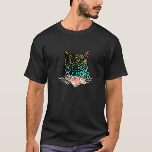 Awesome Colorful Owl Head With Rose T-Shirt