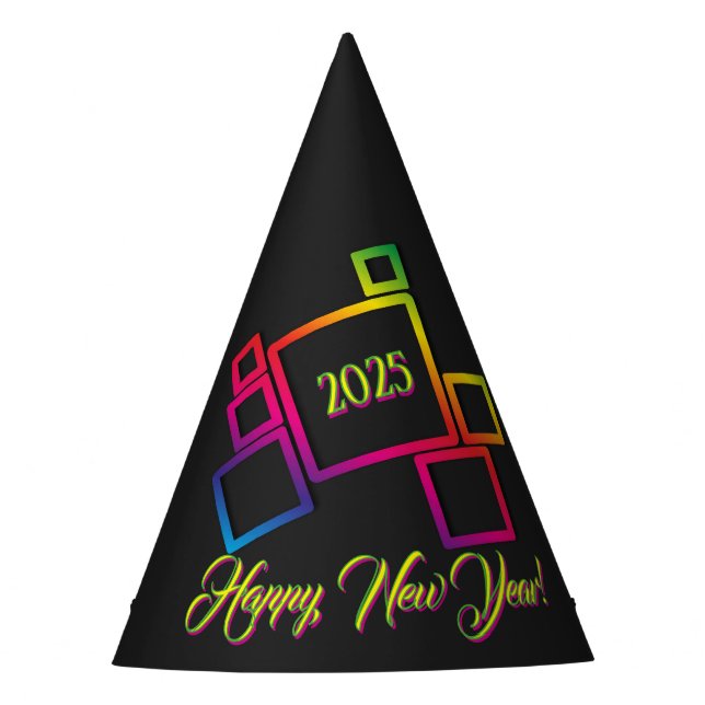 Awesome Colorful Squares on Black New Years Party Hat (Front)
