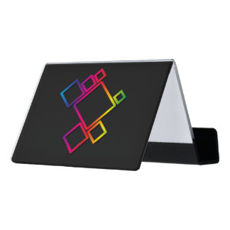 Awesome Colorful Squares on Black No. 1 Desk Business Card Holder
