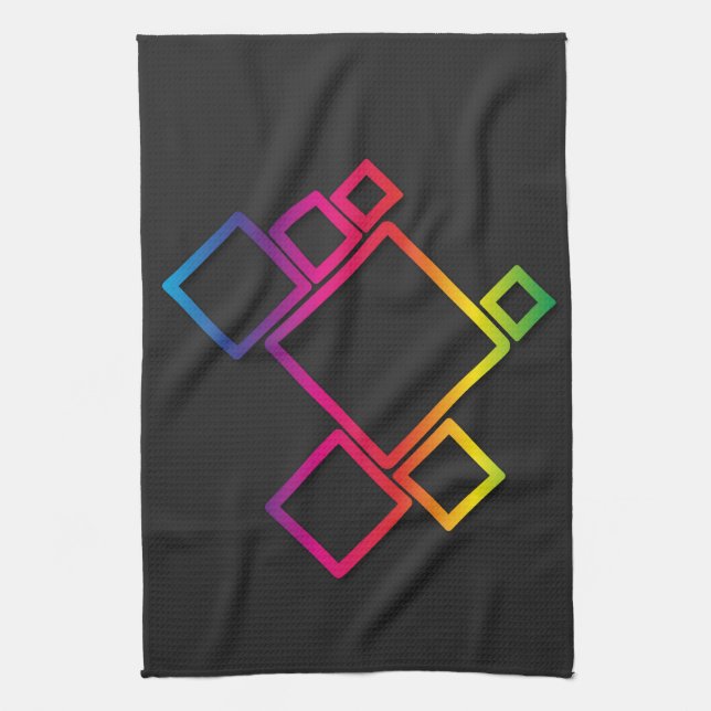 Awesome Colorful Squares on Black No. 1 Kitchen Towel (Vertical)