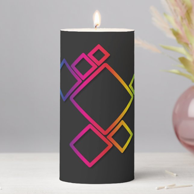 Awesome Colorful Squares on Black No. 1 Pillar Candle (In Situ)