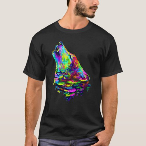 Awesome Colorful Wolf  Wildlife Animals  Women Men T_Shirt