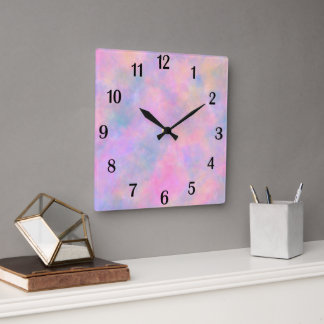 Awesome Combination of Pastel Colors Black Numbers Square Wall Clock