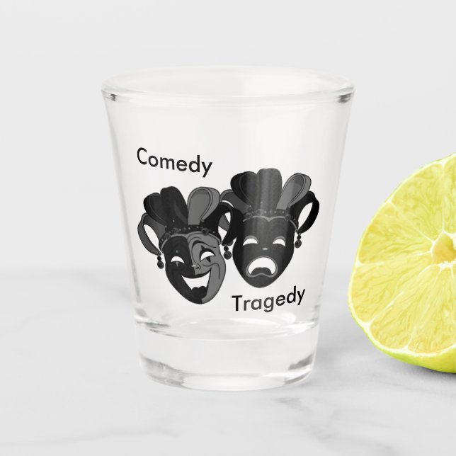 Awesome Comedy and Tragedy Theater Masks Shot Glass (Front)