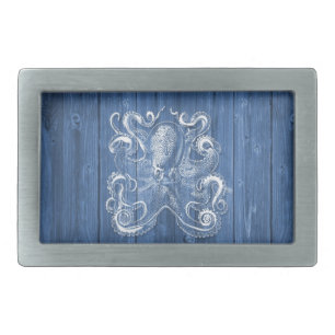awesome cool Antique effect white octopus Rectangular Belt Buckle