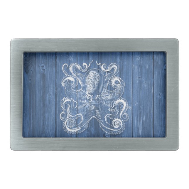 awesome cool Antique effect white octopus Rectangular Belt Buckle (Front)