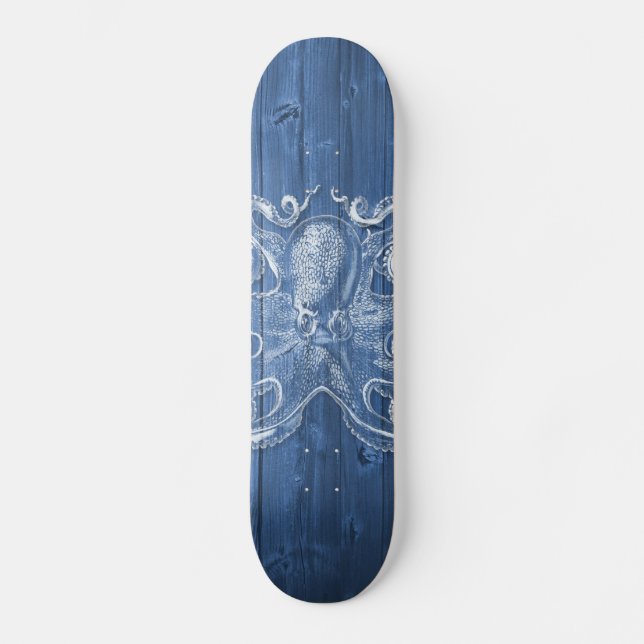 awesome cool Antique effect white octopus Skateboard Deck (Front)