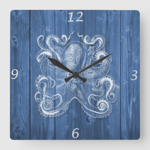 awesome cool Antique effect white octopus Square Wall Clock