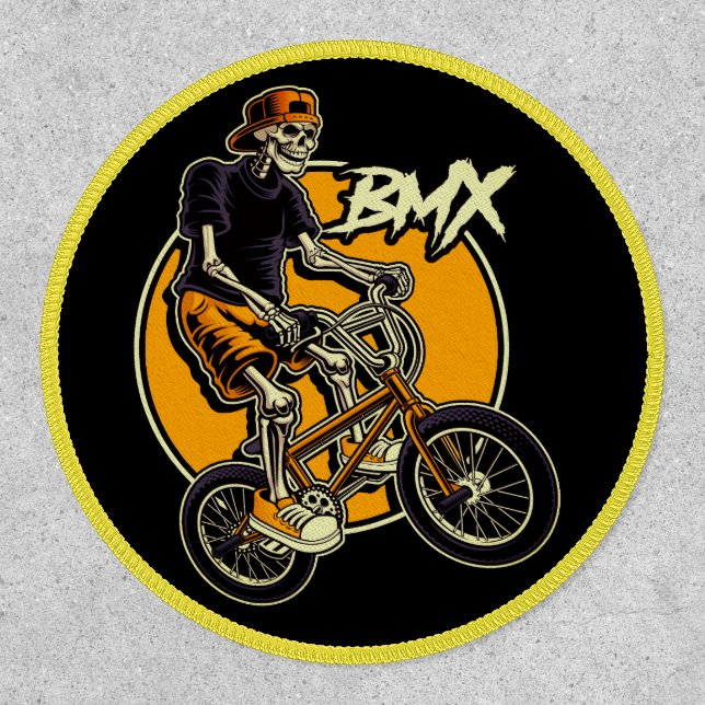 Awesome Cool BMX Skull Bike Rider Patch (Front)