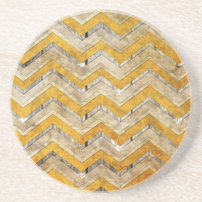 Awesome cool chevron zigzag pattern wood marble sandstone coaster (Front)