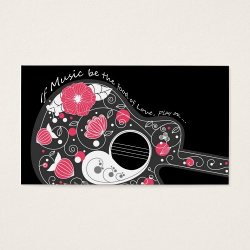 Awesome cool cute trendy girly flowers guitar business card template