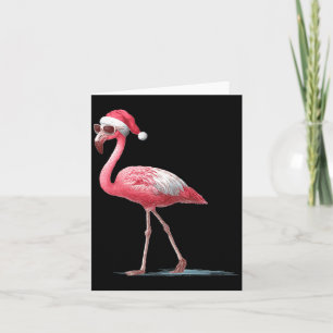 Awesome Cool Flamingo With Christmas Hat And Sungl Card