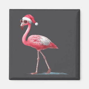 Awesome Cool Flamingo With Christmas Hat And Sungl Magnet