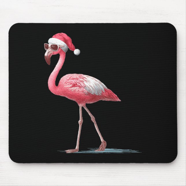Awesome Cool Flamingo With Christmas Hat And Sungl Mouse Pad (Front)