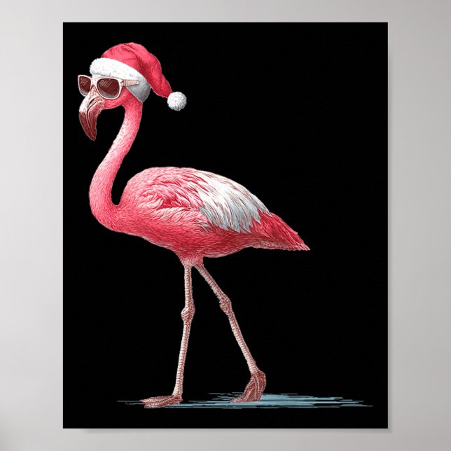 Awesome Cool Flamingo With Christmas Hat And Sungl Poster (Front)