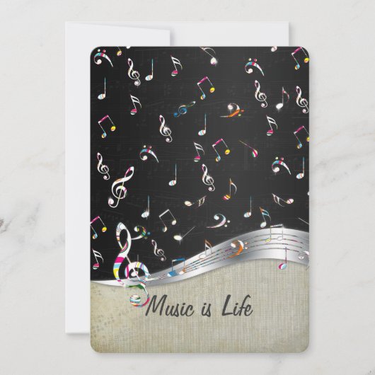 Awesome cool "Music is Life" colourful music notes (Front)