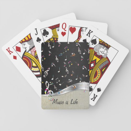 Awesome cool Music is Life colourful music notes Playing Cards