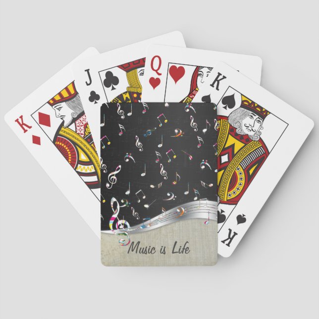 Awesome cool "Music is Life" colourful music notes Poker Cards (Back)
