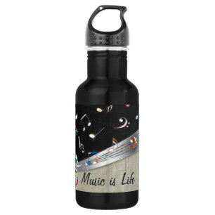 Awesome cool "Music is Life" colourful music notes Stainless Steel Water Bottle