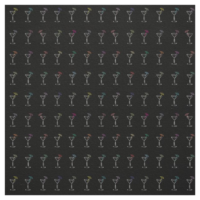 Awesome Cool Neon Martini Glasses Fabric (Swatch)