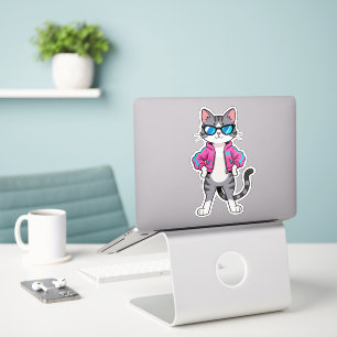 Awesome Cool Retro Gamer Cat Sticker