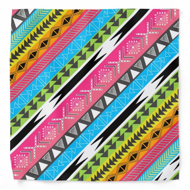 Awesome Cool trendy Aztec tribal Andes bright neon Bandana (Front)