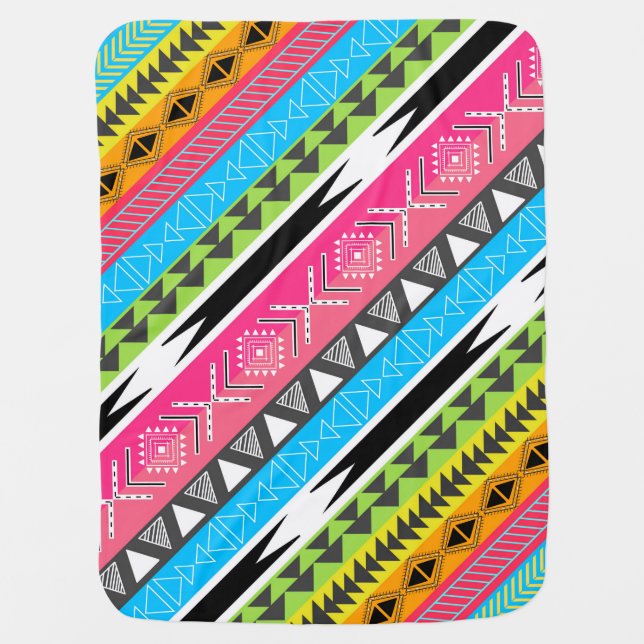 Awesome Cool trendy Aztec tribal Andes bright neon Stroller Blanket (Front)