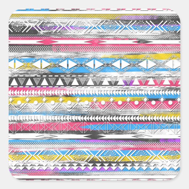 Awesome Cool trendy Aztec tribal Andes pattern Square Sticker (Front)