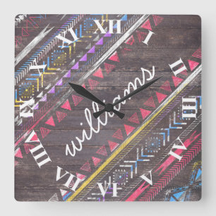 Awesome Cool trendy Aztec tribal Andes wood Square Wall Clock