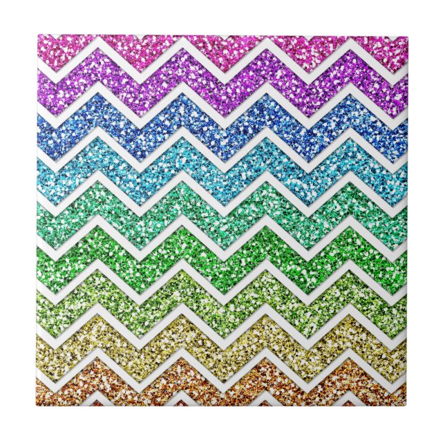 Awesome cool trendy chevron zigzag pattern rainbow tile (Front)
