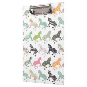 Awesome cool trendy horses pattern, vintage floral clipboard