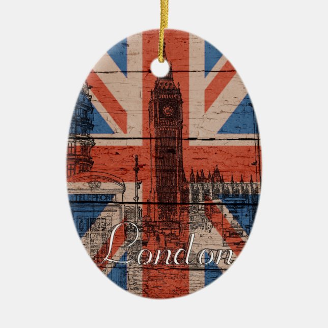Awesome cool trendy old wood grunge U.k. flag Ceramic Ornament (Front)