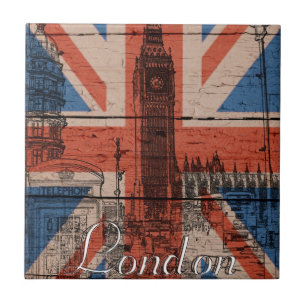 Awesome cool trendy old wood grunge U.k. flag Ceramic Tile