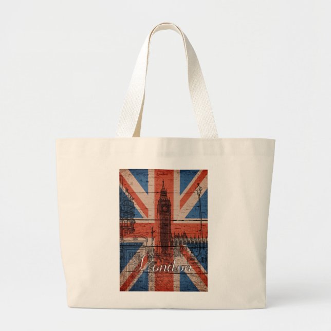 Awesome cool trendy old wood grunge U.k. flag Large Tote Bag (Front)