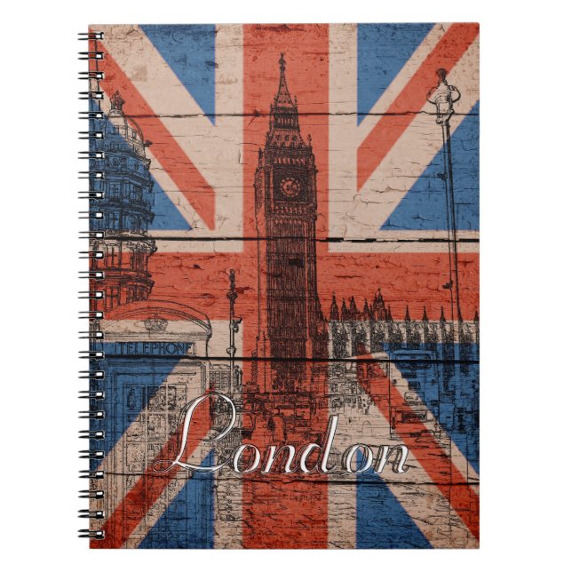 Awesome cool trendy old wood grunge U.k. flag Notebook (Front)