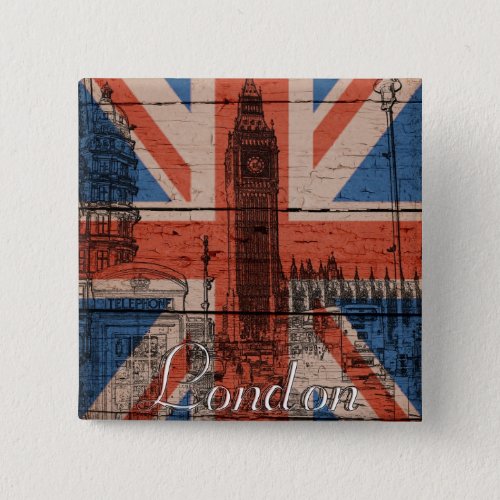 Awesome cool trendy old wood grunge Uk flag Pinback Button