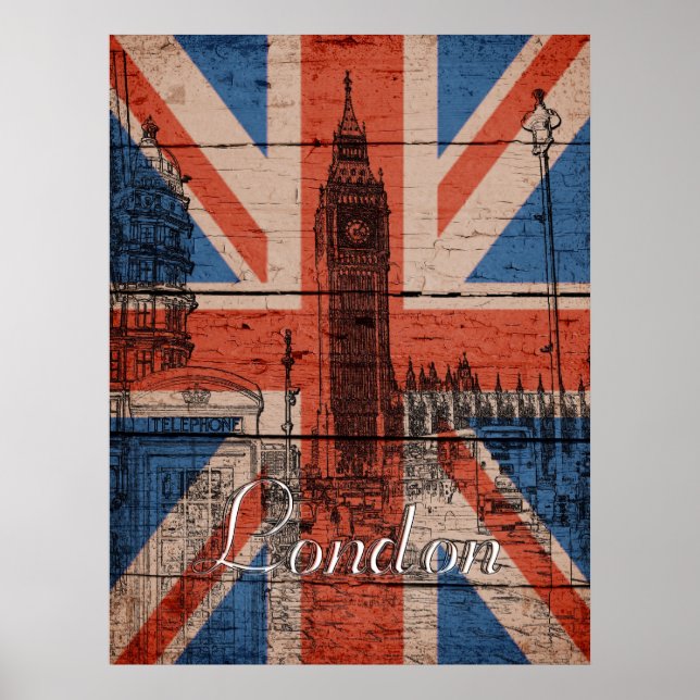 Awesome cool trendy old wood grunge U.k. Flag Poster (Front)