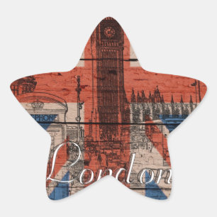 Awesome cool trendy old wood grunge U.k. flag Star Sticker